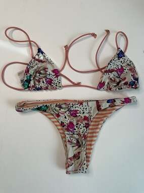 Rusty Women's Reversible Floral and Striped Triangle Bikini Set Size 6